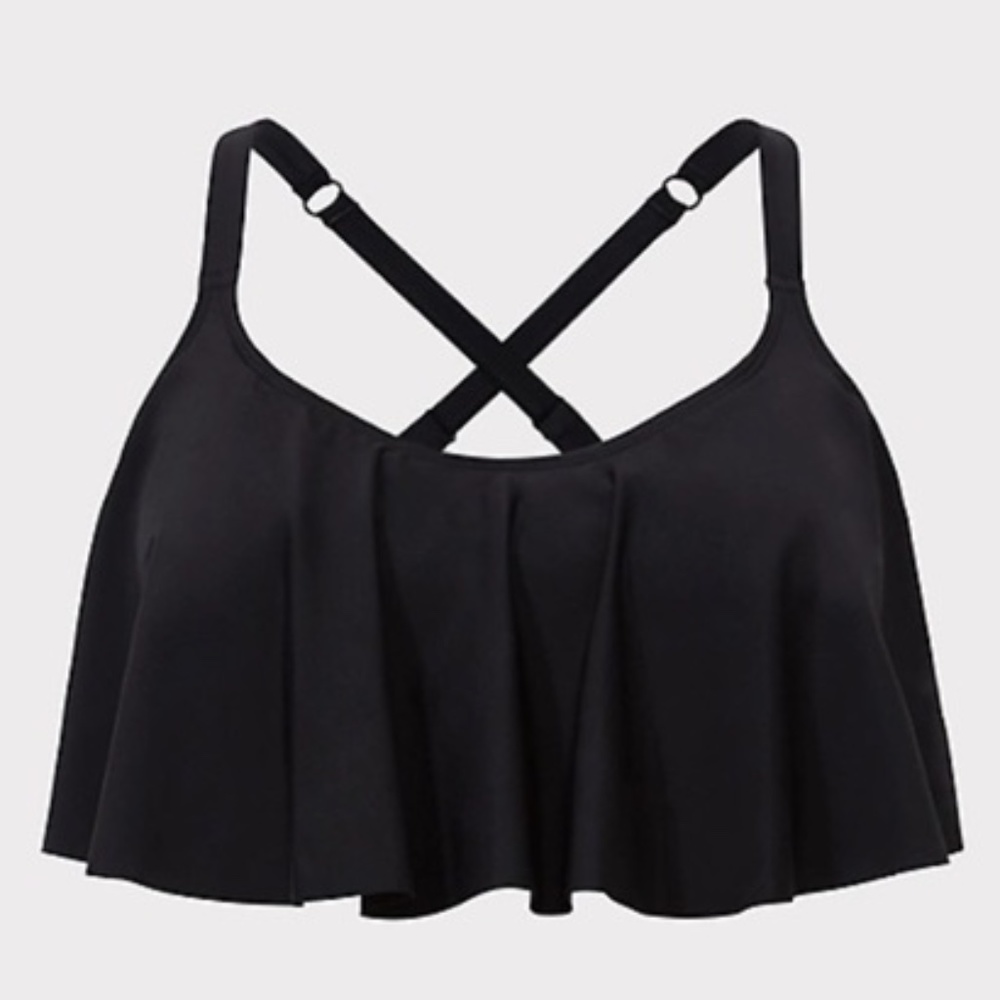 Wireless Straight Flounce Bikini Top (Torrid) Black/Large